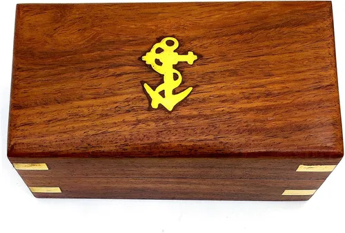 Miniatura 10 de Telescopio de cristal espía de latón náutico con caja de madera, telescopio decorativo monocular plegable pirata con óptica de vidrio para regalo