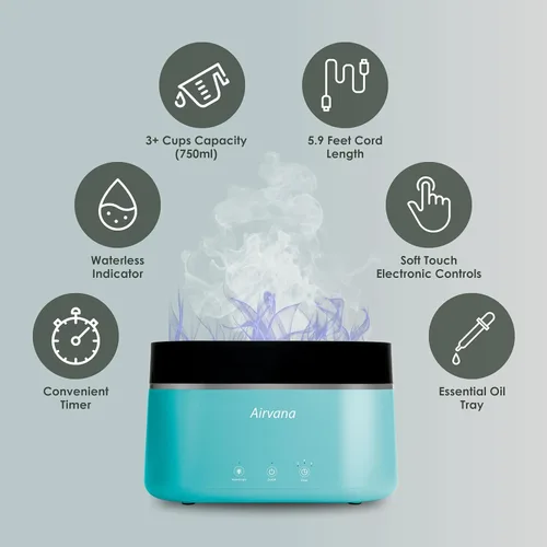 Miniatura 3 de AquaFlame Humidificador ultrasónico (0.75 litros) - Humidificador con tecnología de vibración con difusor de aceite esencial - Diseño de mesa