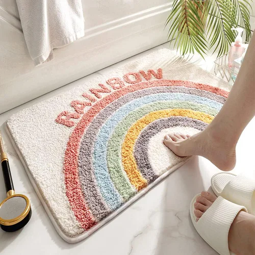 Tapete de baño con diseño de arcoíris, absorbente de agua, antideslizante, de microfibra suave, para bañera, fregadero, ducha y baño, bonito tapete