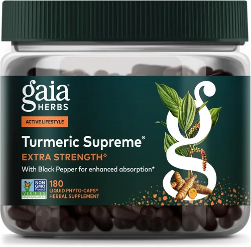 Gaia Herbs Cúrcuma Supreme Extra Strength – Soporta molestias ocasionales por desgaste normal – con curcumina de cúrcuma y pimienta negra – 180
