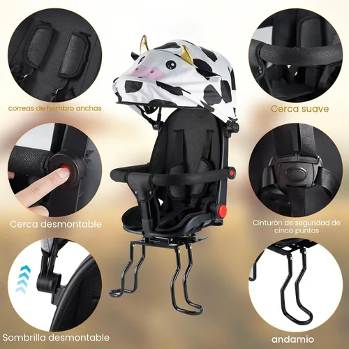 Miniatura 2 de Asiento trasero de bicicleta para niños con respaldo grueso, asiento trasero de bicicleta para niños de 2 a 8 años, talla única (negro, a)