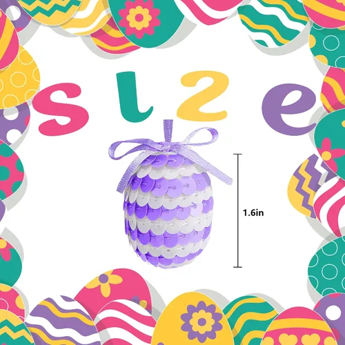 Miniatura 2 de 30 huevos de lentejuelas colgantes de Pascua, adornos de huevos de Pascua de 1.6 pulgadas con lazo, adornos de árbol de huevo colgantes de primavera