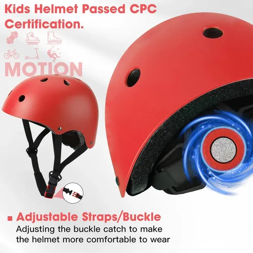 Miniatura 5 de Conjunto de casco de bicicleta para niños pequeños con rodilleras, casco de ciclismo ajustable para niño y niña, equipo de protección Rojo