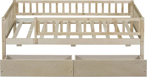 Miniatura 5 de DEINPPA Cama individual con cajones, sofá cama para niños con almacenamiento, marco de cama de madera con listones para niños, niños y niñas, natural