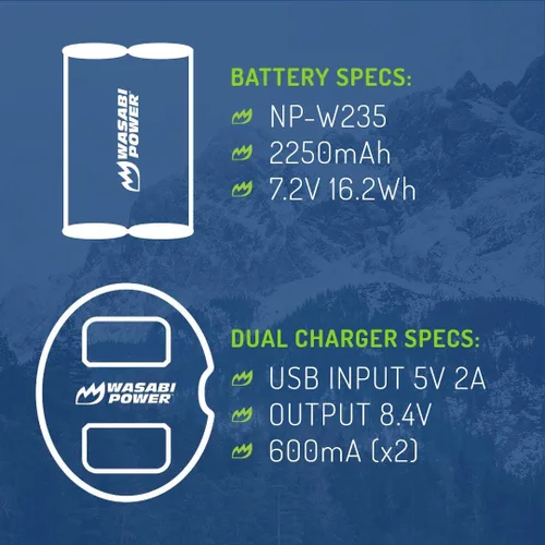 Miniatura 3 de Wasabi Power Batería (paquete de 2) y cargador dual para Fujifilm NP-W235 y compatible con Fujifilm X-H2S, GFX 50S II, GFX 100S, Fujifilm X-T4