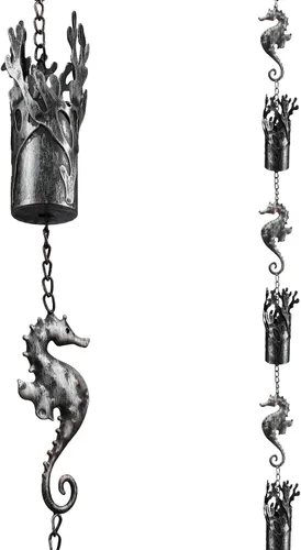 Miniatura 11 de Cadena de lluvia de 8.5 pies, cadenas de lluvia de hojas para canaletas y bajantes, cadenas de lluvia decorativas para exteriores, cadena captadora