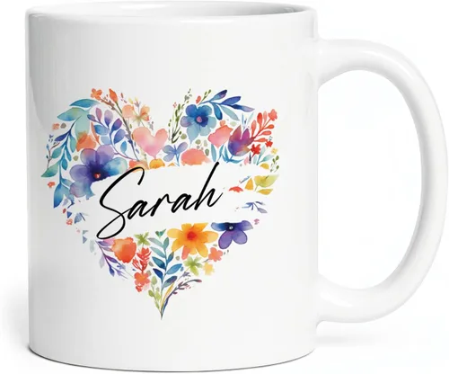 Miniatura 13 de Taza de cerámica blanca con monograma de letra inicial personalizada, alfabeto floral, nombre personalizado y inicial A-Z, taza de café de 11 onzas