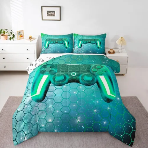 Miniatura 22 de Edredón de videojuegos para niños y adolescentes, juego de ropa de cama individual, juego de edredón para niños y jugadores, decoración del hogar