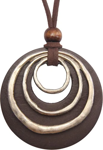 GelConnie Collar de cordón de cuero, cadena multicapa con colgante de madera, joyería vintage, bohemio, suéter largo para mujeres y hombres