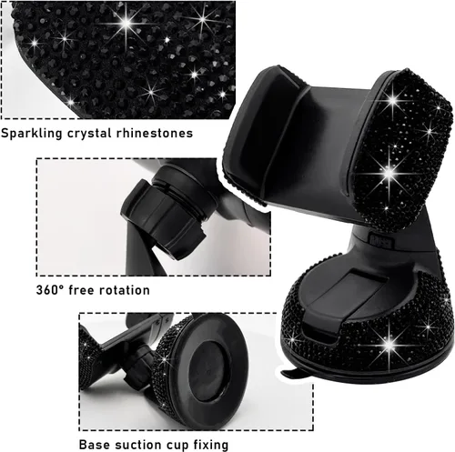 Miniatura 3 de Bling Soporte de Teléfono para Coche, Soporte de Teléfono Ajustable en 360 Grados de Cristal para Salpicadero y Ventilación de Coche, Soporte