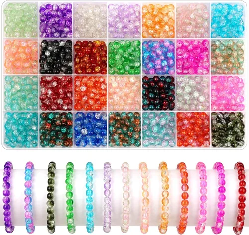 shynek 1400 Piezas Cuentas de Vidrio Redondas de 6mm para Pulseras, Cuentas para Pulseras de 28 Colores, Cuentas de Cristal de Vidrio para Hacer