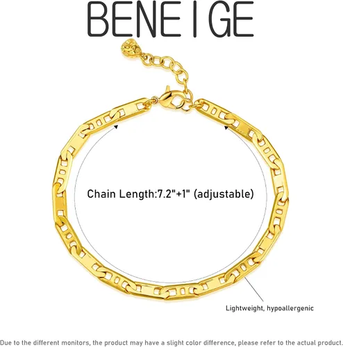 Miniatura 5 de BENEIGE Pulsera para mujer chapada en oro de 14 quilates, clip de papel satélite, bola ovalada, caja de cable, cadena de eslabones en capas