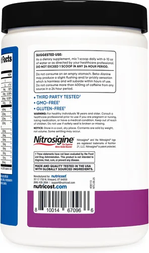 Miniatura 4 de Nutricost Pre-X, Complejo de polvo para pre-entrenamiento extremo, uva, 30 porciones, vegetariano, sin OMG y sin gluten