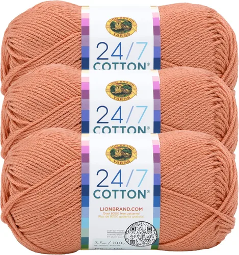 Miniatura 107 de Lion Brand Yarn, Hilo ligero mercerizado de algodón 24/7 para tejer, ganchillo y manualidades, Almirante, 1 paquete, 185 yardas de fibra natural