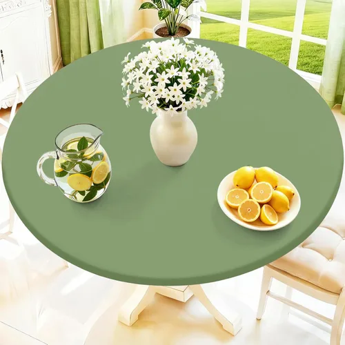 Miniatura 33 de Moosfor Mantel redondo de elastano, elástico ajustable impermeable para mesas de 18 a 24 pulgadas, mantel de picnic elástico lavable para Azul