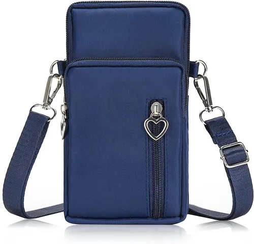Miniatura 9 de Bolso cruzado de nailon para mujer para viaje, bolso de hombro para teléfono celular con pulsera, brazalete deportivo, cartera para teléfono Púrpura