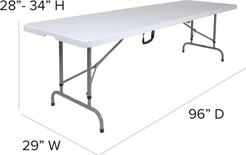 Miniatura 3 de Flash Furniture Kathryn - Mesa plegable rectangular de plástico ajustable de 8 pies con asa de transporte, mesa plegable para eventos en interiores
