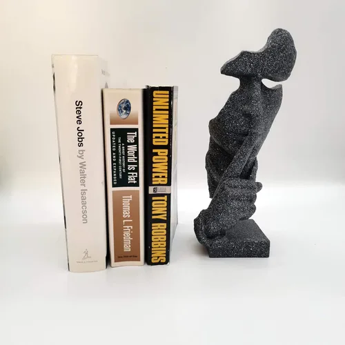 Miniatura 5 de Estatua del pensador Silence is Golden - Artesanía abstracta Keep Silent Thinker Estatua Modelo Escultura de cara y mano (dorado)