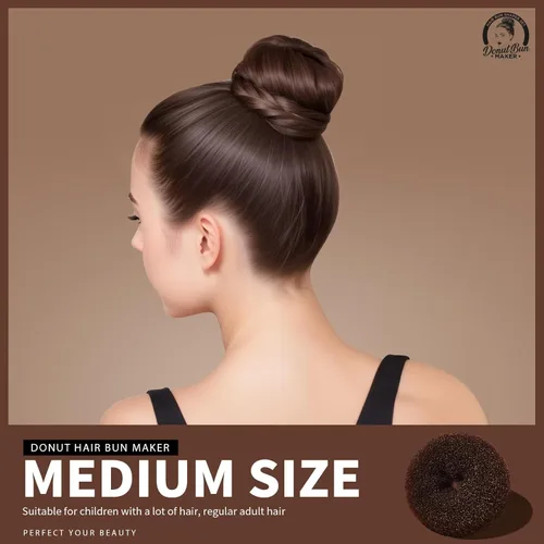 Miniatura 4 de Teenitor Máquina para hacer moños de pelo para mujer, 4 moños de ballet marrones en 4 tamaños, donas para el cabello B- marrón