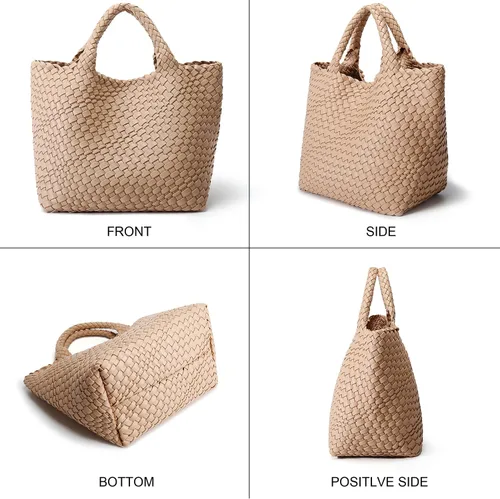 Miniatura 6 de Queenoris Bolso tejido para mujer, bolso de mano de cuero vegano grande para verano, playa, viaje, bolso y bolso retro hecho a mano