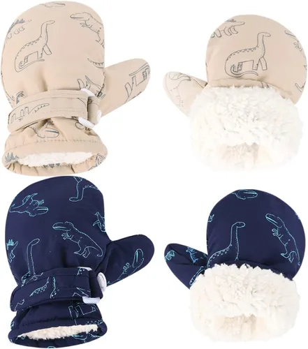 Miniatura 15 de Manoplas con forro polar para bebés, niños y niñas, guantes de invierno para niños pequeños, paquete de 2 pares