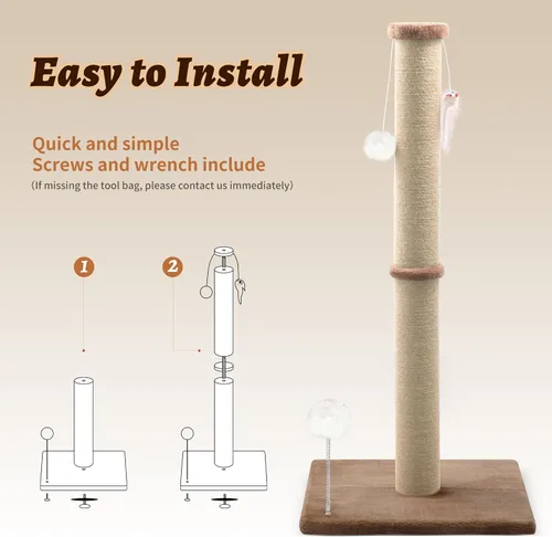 Miniatura 7 de Poste rascador para gatos de 36 pulgadas de alto, poste rascador de sisal grande para gatos de interior, torre rascadora resistente para gatos