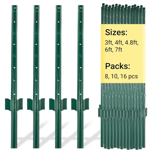 Poste de valla de 3 pies – 10 paquetes, postes de metal resistente en U, con recubrimiento en polvo para un uso duradero, perfecto para sostener