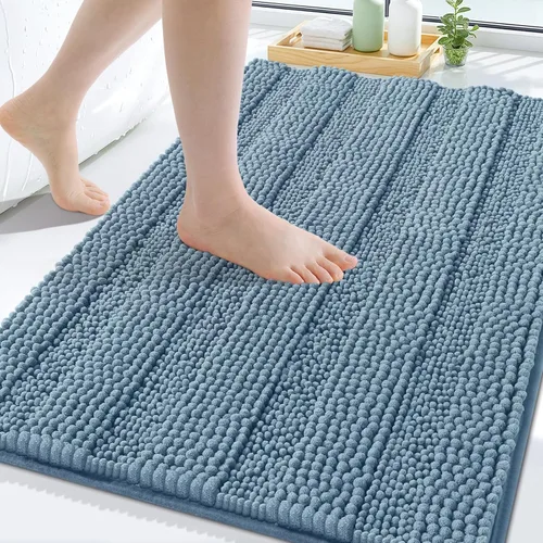 Miniatura 38 de Grandaily Alfombras de baño de felpilla a rayas de 24 x 16 pulgadas, extra gruesas y suaves, absorbentes, parte trasera de goma, alfombra de ducha