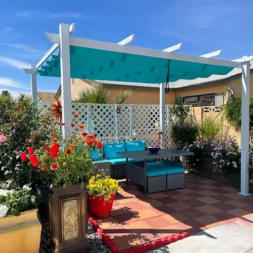 PURPLE LEAF Pérgola Retráctil para Exteriores de 10' X 12' con Toldo de Sombra Solar Cubierta Blanca Refugio de Metal para Patio Jardín Porche Patio
