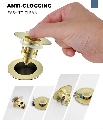Miniatura 2 de Hibbent Paquete de 2 Tapones Universales de Todo Metal para Lavabo de Baño para Lavamanos de 1.1''~2.3'', Colador de Desagüe de Lavabo Emergente
