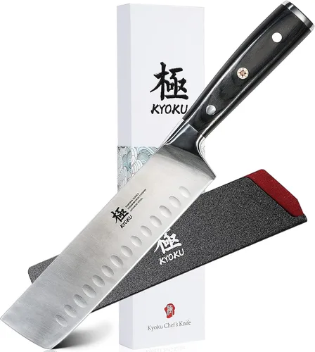 Miniatura 9 de KYOKU Serie Samurai - Cuchillo de carnicero de 7" - Espiga completa - Cuchillos de cocina de acero de alto carbono estilo japonés - Mango