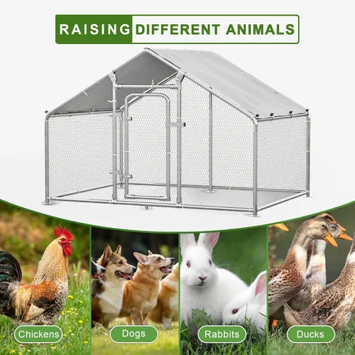 Miniatura 5 de OFIKA Gallinero de metal grande, jaula de pollo para aves de corral, conejos, hábitat, jaula de pato con cubierta impermeable y anti-ultravioleta