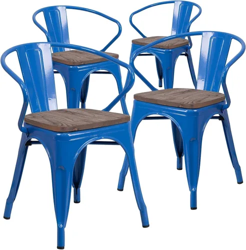 Miniatura 18 de Flash Furniture Silla de metal negro con asiento y brazos de madera