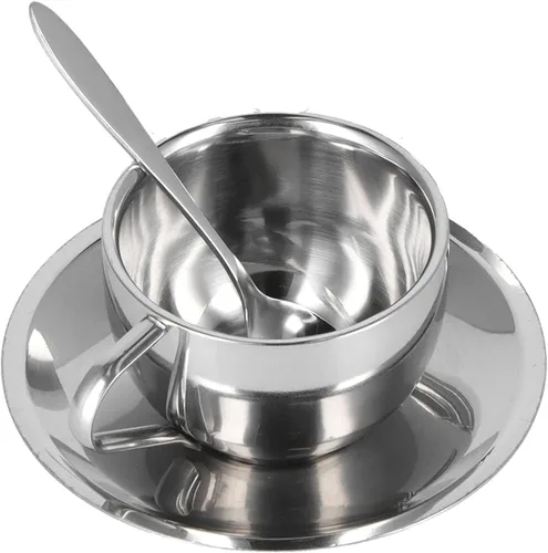 TOPINCN Juego de tazas de café, 3 unids/set de tazas aisladas de acero inoxidable de doble pared, taza de té con leche con juego de cuchara (6.1 fl