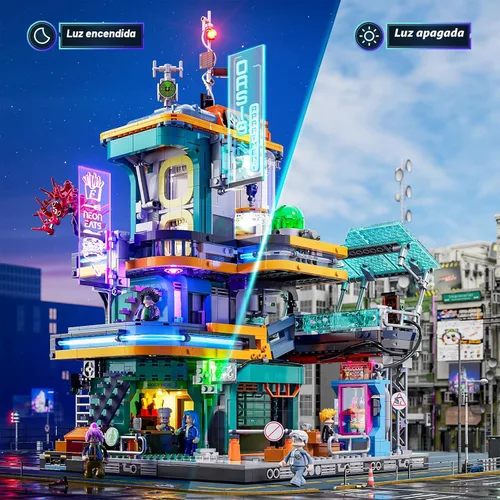 Miniatura 3 de FUNWHOLE Cyberpunk Mansion Lighting - Juego de ladrillos de construcción – 2524 piezas de edificios modulares de ciudad futura idea de exhibición