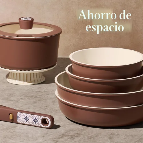 Miniatura 4 de CAROTE Juego de 21 utensilios de cocina de cerámica, juego de ollas y sartenes antiadherentes, no tóxicos, mango desmontable, juego de cocina