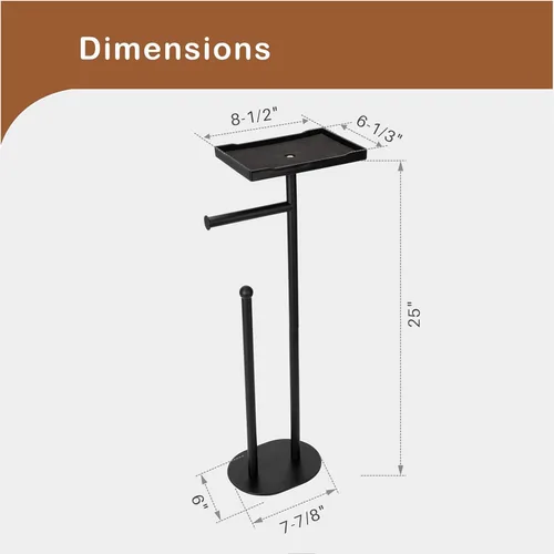 Miniatura 8 de Soporte de papel higiénico independiente con estante para teléfono, capacidad para 5 rollos de papel, soporte para rollo de papel de seda negro