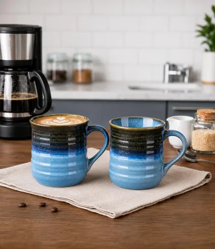 Miniatura 8 de GBhome 18oz Large Coffee Mug, Handmade Ceramic Coffee Mug for Latte/Tea/Beer/Hot Cocoa, Dishwasher & Microwave Safe, Gradient blue