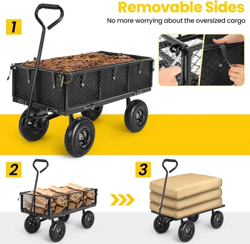 Miniatura 11 de Carrito de jardín, carrito de jardín de acero de malla de servicio pesado de 880 libras de capacidad con lados removibles para convertir
