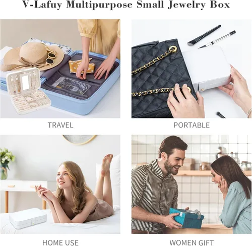 Miniatura 6 de Organizador de joyas de viaje, joyero de viaje, estuche de viaje para mujer, pequeño joyero para viajes, organizador de viaje de joyería, blanco B