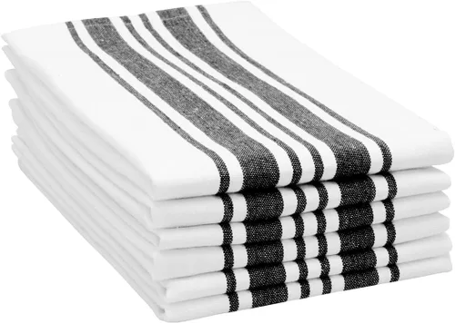 Juego de 6 servilletas de cena en blanco y negro, 100% algodón, lavables de tela de granja, de absorción rápida, juego de servilletas de mesa a