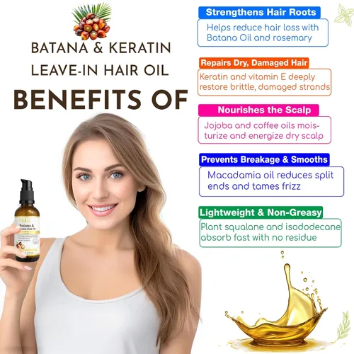 Miniatura 2 de SLUJ Aceite de batana para el crecimiento del cabello, aceite ligero sin enjuague con queratina, vitamina E y aceites botánicos para todo
