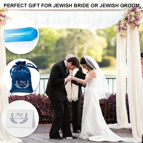 Miniatura 7 de DOUDIZHU Vaso de boda judía Chuppah para ceremonia tradicional, recipiente de vidrio azul con bolsa de recuerdo, regalo de recuerdo significativo