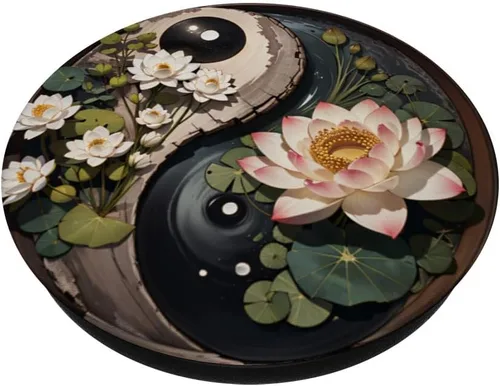 Miniatura 2 de Estanque de flores de loto Yin Yang PopSockets intercambiables PopGrip