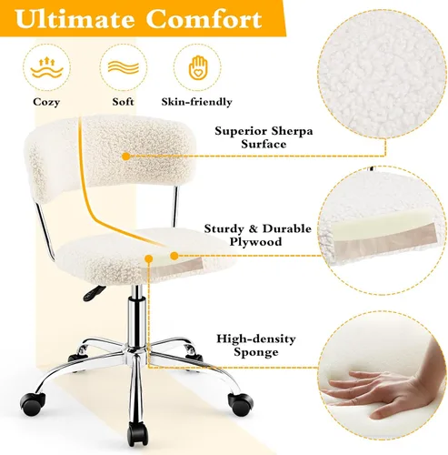 Miniatura 6 de Giantex Silla de oficina en casa, silla giratoria de piel sintética con respaldo bajo y asiento acolchado ajustable en altura, silla de tocador sin