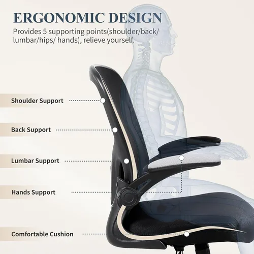 Miniatura 10 de Flysky Juego de 10 sillas ergonómicas de escritorio para oficina en casa, soporte lumbar, silla giratoria de malla transpirable para computadora