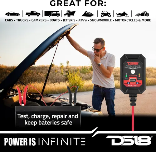 Miniatura 4 de DS18 INF-C1.25A 1.25A Cargador de batería inteligente de coche, cargador automotriz de 6 V y 12 V, mantenedor de batería portátil, cargador