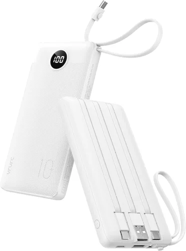 Miniatura 12 de VRURC Cargador portátil, batería de viaje compacta con 4 cables integrados de 10000 mAh, banco de carga USB C con pantalla LED, batería de viaje