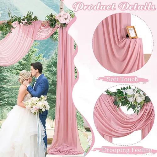 Miniatura 2 de Cortinas de boda con rosas polvorientas, 2 paneles de 6 yardas, cortinas de fondo transparentes para despedida de soltera, arcos de boda