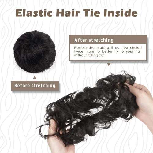 Miniatura 3 de Barsdar - Moño de cabello 100 % humano, Moño desordenado, Extensiones de cola de caballo, Moño de cabello rizado, Pieza de cabello para Negro